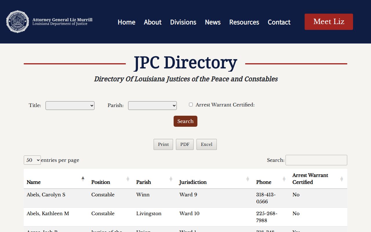 Baskin court docket Louisiana Justice of the Peace directory