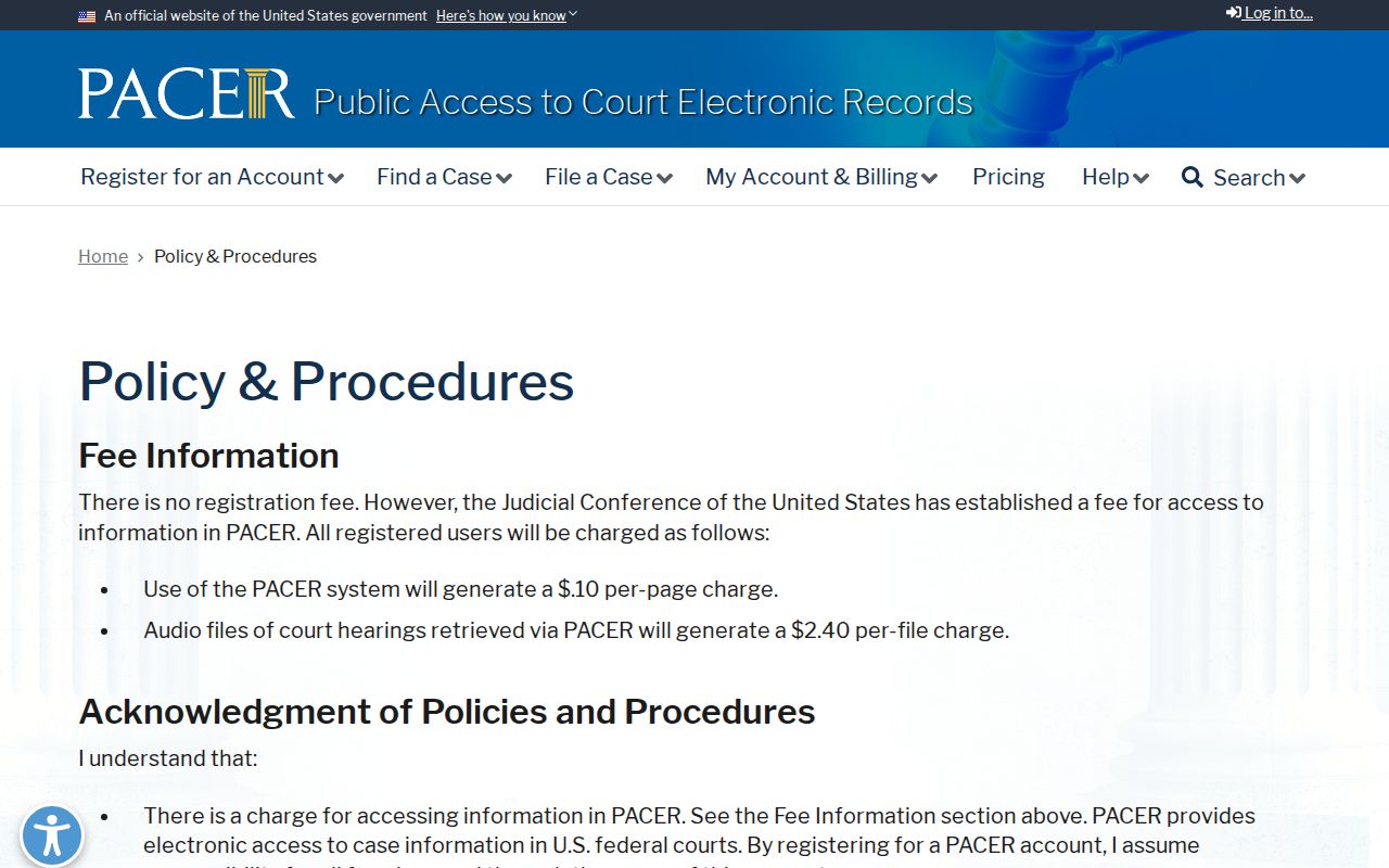 Franklin Parish case lookup PACER policy source for federal records