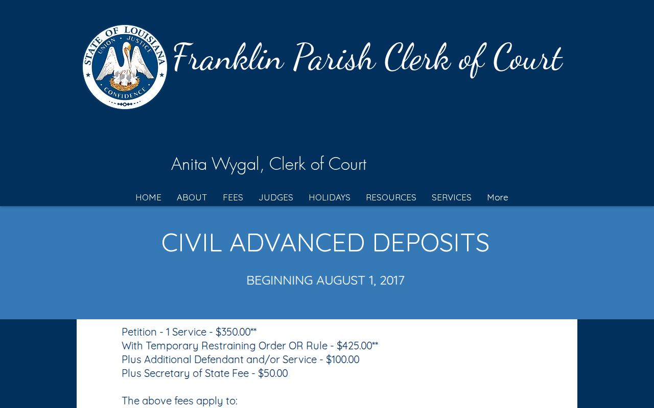 Franklin Parish civil docket clerk civil fee schedule source