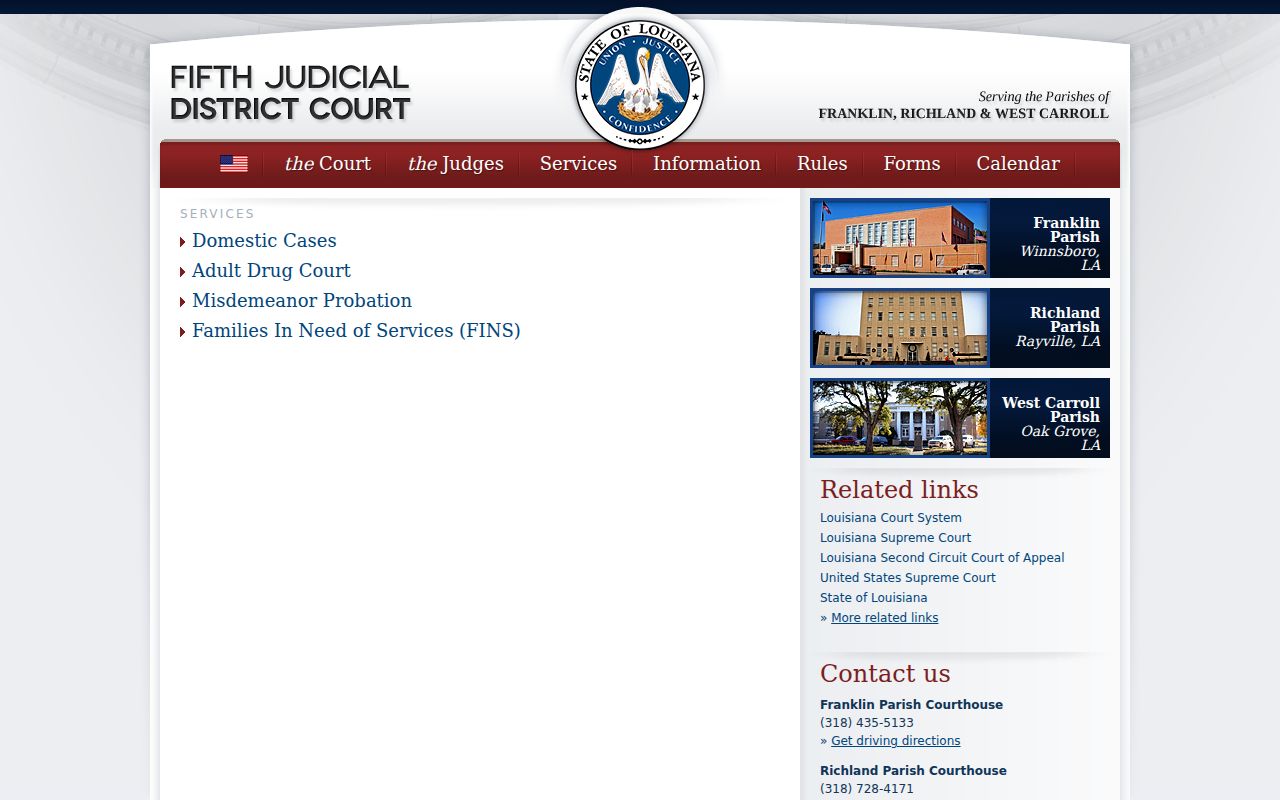 Franklin Parish civil docket Fifth Judicial District Court services source