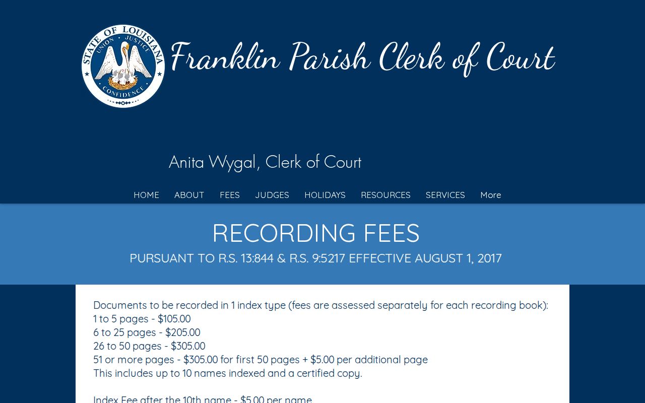 Franklin Parish court records recording and copy fee information