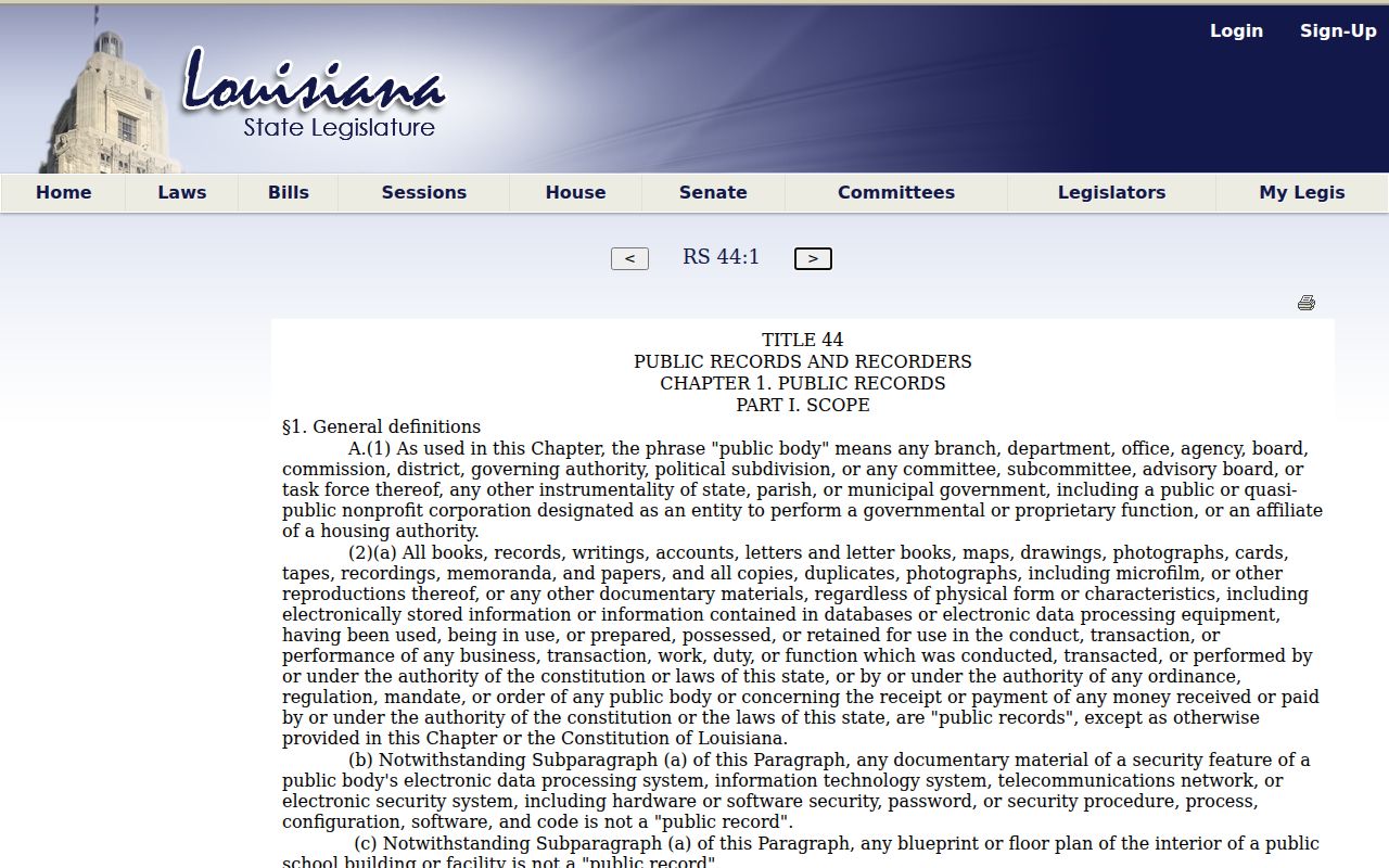 Franklin Parish court records Louisiana public-record definition