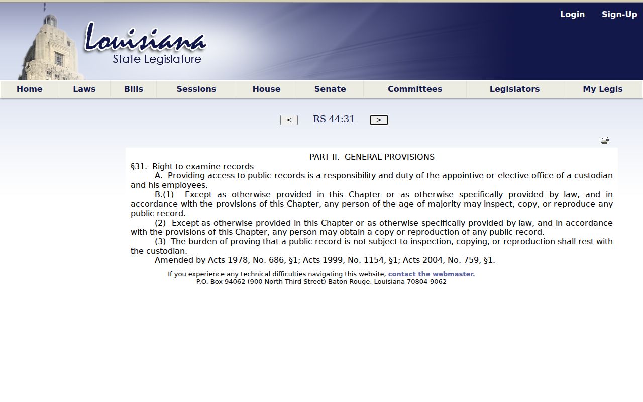 Franklin Parish court records Louisiana public-record inspection right