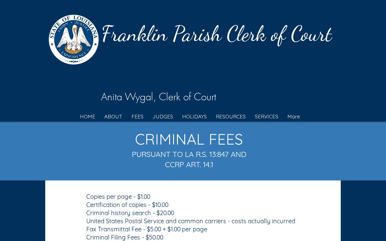 Franklin Parish criminal docket records information from the clerk