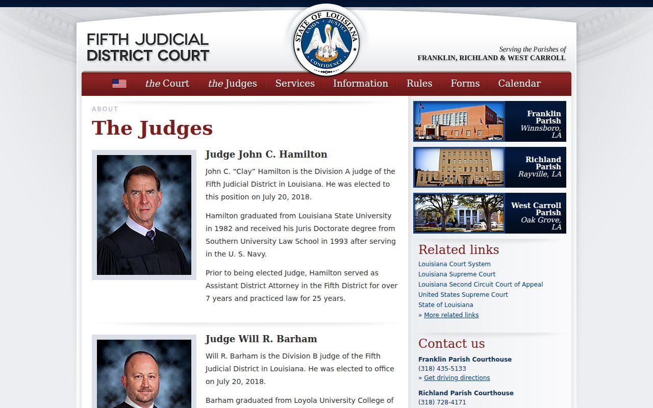 Franklin Parish criminal docket Fifth Judicial District Court judges source