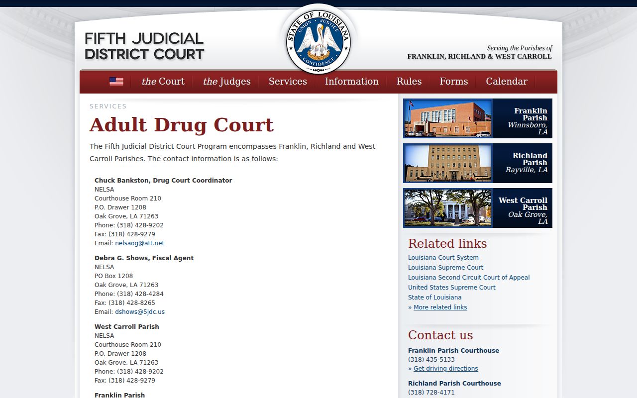 Franklin Parish criminal docket Fifth Judicial District adult drug court source