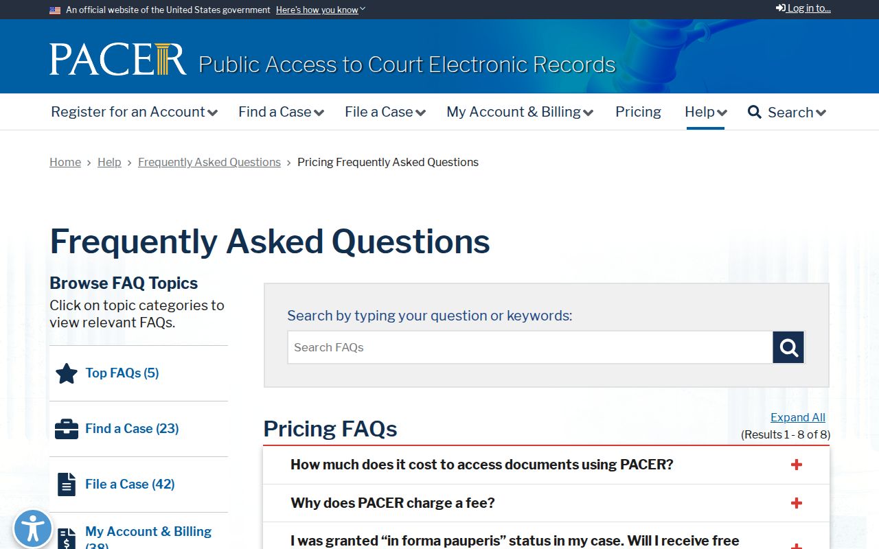 Franklin Parish court docket PACER federal records pricing