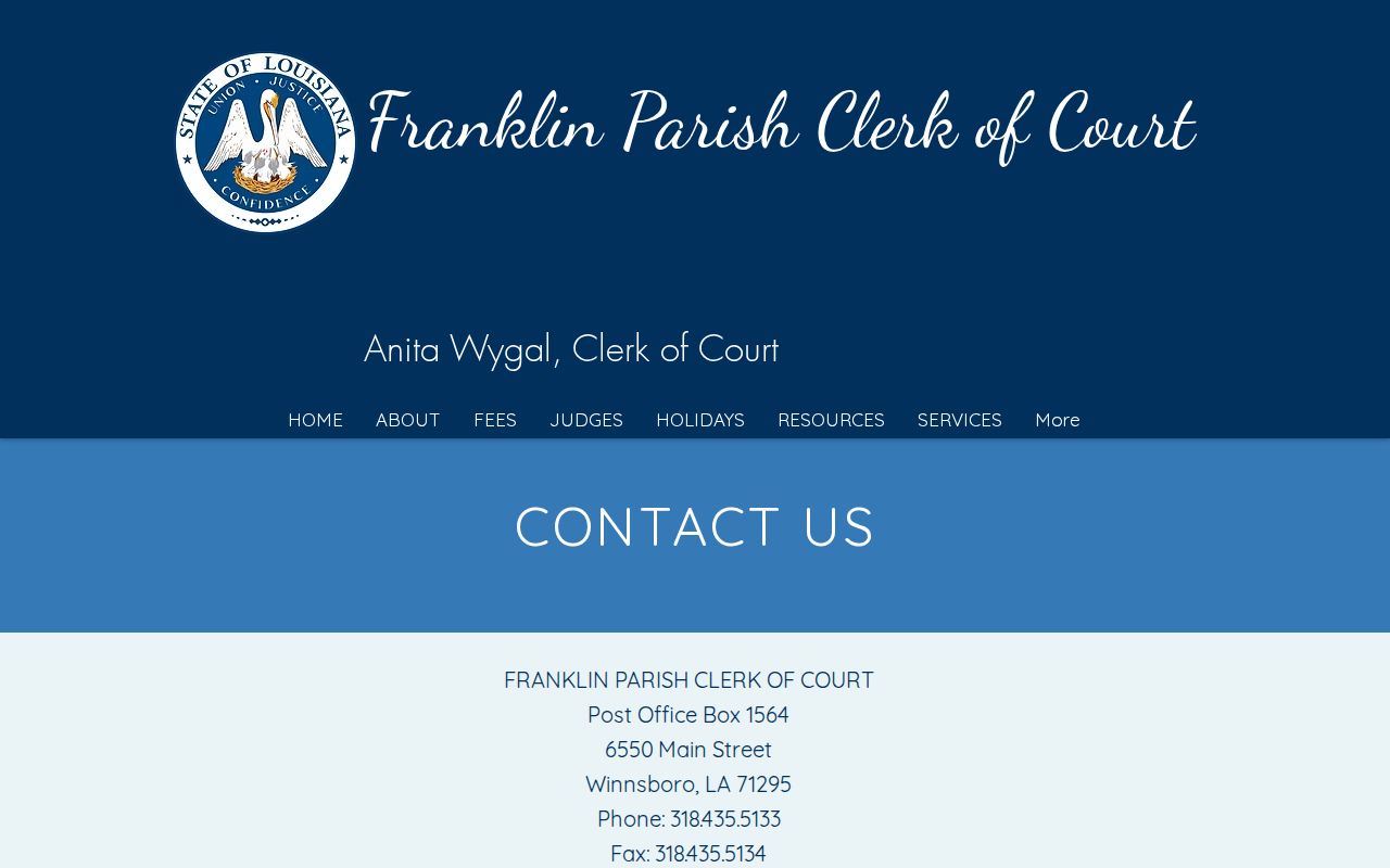 Franklin Parish Clerk contact information for Wisner court records